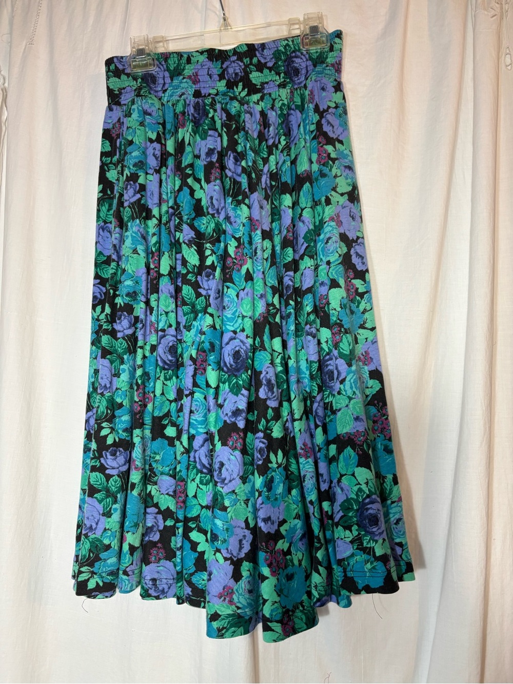 Vintage women’s large blue purple floral circle skirt Dennis Goldsmith